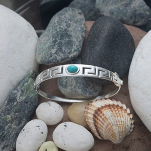 Sterling Silver Greek Key Bangle Bracelet: Ancient Meander Jewelry
