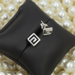 Tiny Sterling Silver Greek Key Earrings: Meander Jewelry