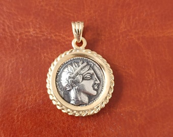 Athena Owl Pendant: Sterling Silver Greek Coin Jewelry