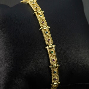Byzantine Gold Bracelet, Gold plated Byzantine Bracelet, Byzantine bracelet with zircon stones