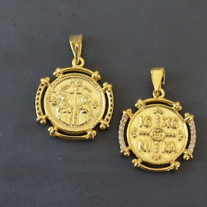 Byzantine silver pendant, Constantine gold plated pendant, ICXC NIKA gold plated pendant