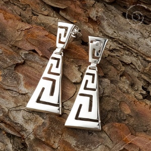 Greek Meander Long Earrings, Sterling Silver Earrings, Greek Key Earrings, Greek Jewerly, Silver Jewerly