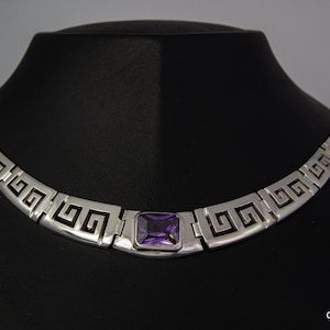 Silver Greek Necklace,Meander Necklace,Maiander Necklace,Silver Greek Necklace with Amethyst stone, Greek Jewelry,Ancient Jewelry,Amethyst