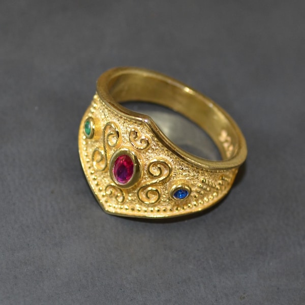 Gold Plated Byzantine Ring: 925 Silver Ring