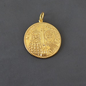Gold Plated Byzantine Silver Pendant: Constantine & Eleni, ICXC NIKA