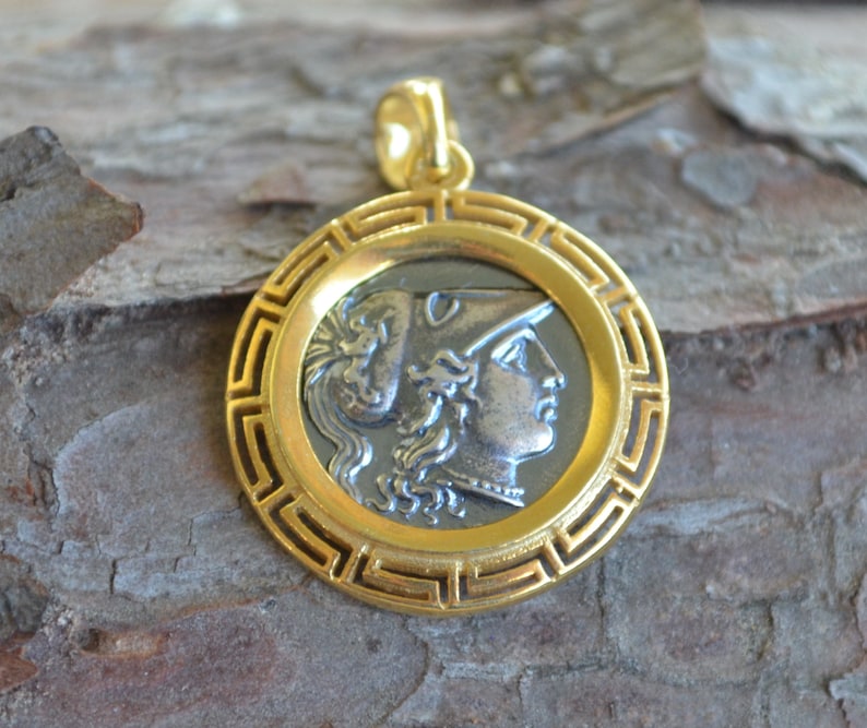 Goddess Athena Gold Plated Silver Pendant Double sided image 0