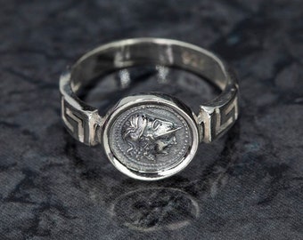 Athena coin silver ring,Athena ring, Alexander The Great silver ring, Phaistos Disc silver ring,antique ring, Black Friday silver ring