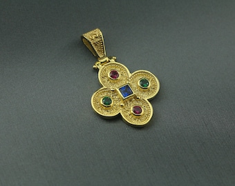 Gold Plated Byzantine Cross: 925 Silver Cristianic Pendant