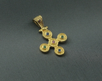 Gold byzantine cross, Gold plated Cristianic cross