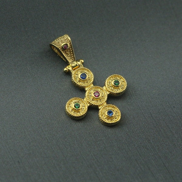 Croix byzantine en or, Croix chrétienne en plaqué or