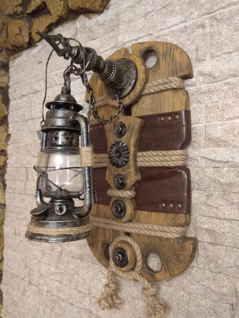Wall Medieval Castle Lamp Lantern Rustic Electric Sconce Wooden Lighting Sconces