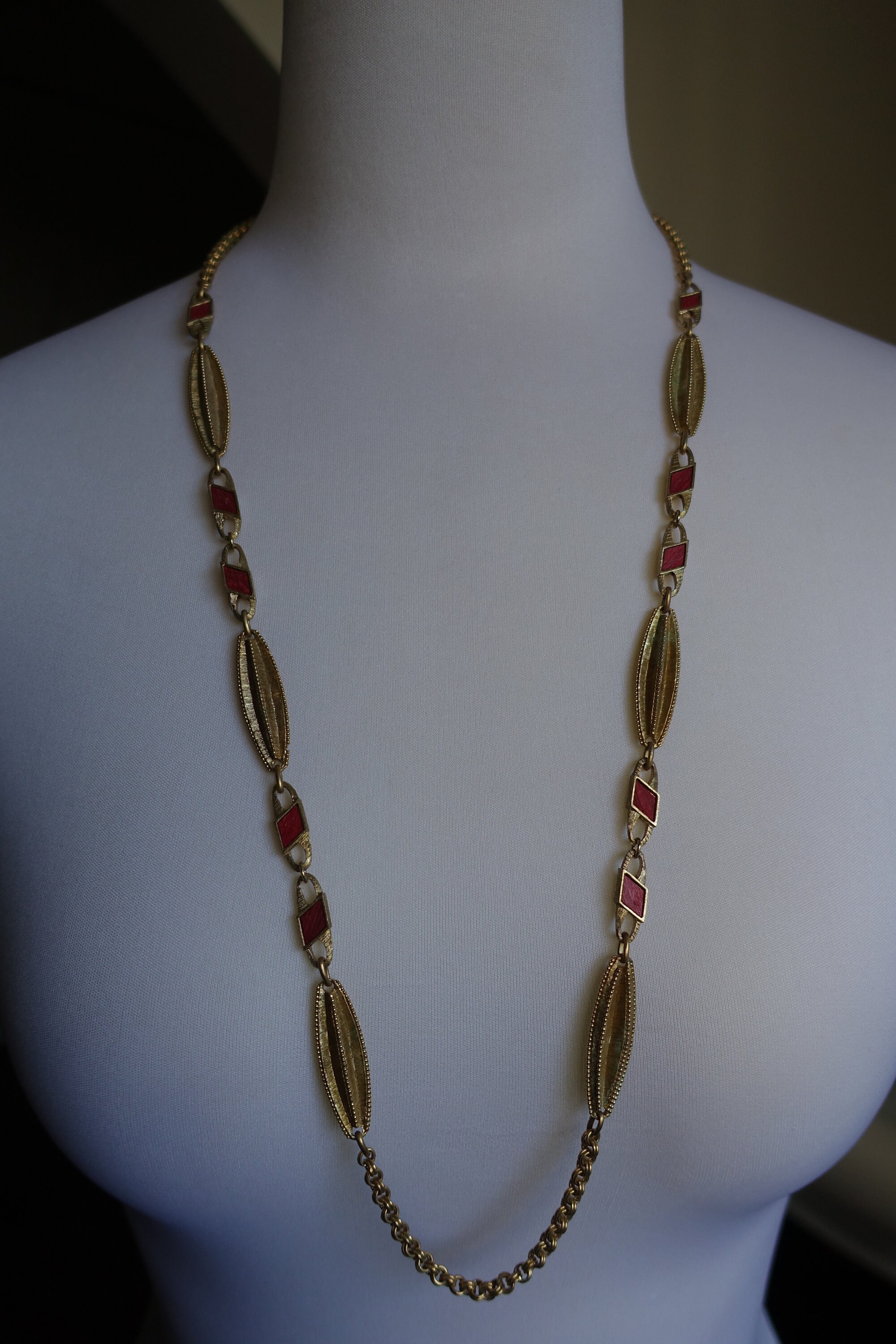 Vintage Long Strand Wood Gold Necklace Etsy