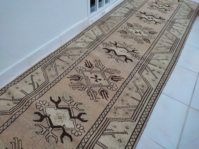turkısh runner rug,10x3,ft,oushak rug,turkısh rug,anotolian rug,Handwoven rug,bohemian rug,runner rug.area rug,home decor,hallway runner image 2