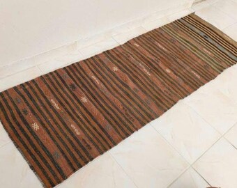 Tappeto Kilim turco vintage: in lana a righe, fatto a mano (2 x 64 cm)