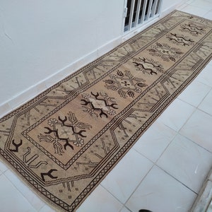 turkısh runner rug,10x3,ft,oushak rug,turkısh rug,anotolian rug,Handwoven rug,bohemian rug,runner rug.area rug,home decor,hallway runner image 1