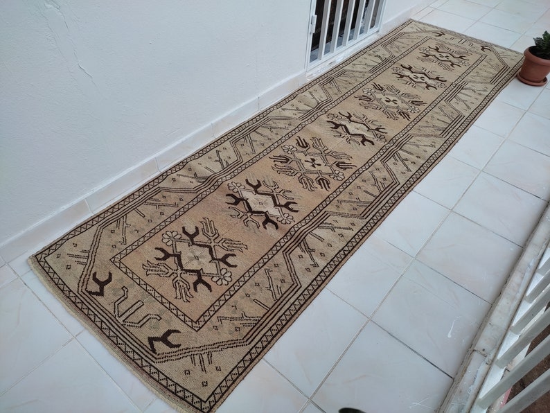 turkısh runner rug,10x3,ft,oushak rug,turkısh rug,anotolian rug,Handwoven rug,bohemian rug,runner rug.area rug,home decor,hallway runner image 1