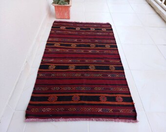 vintage kilim rug,3.6x2.1,ft,turkish rug,vintage rug,wool rug,handwoven rug,home decor rug,antique rug,striped rug,home living,bohemian rug