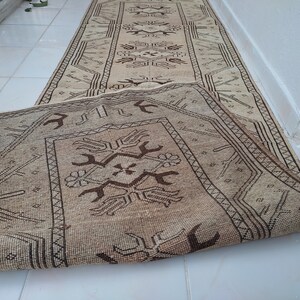 turkısh runner rug,10x3,ft,oushak rug,turkısh rug,anotolian rug,Handwoven rug,bohemian rug,runner rug.area rug,home decor,hallway runner image 4
