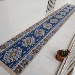 3x17 runner rug,16.7x2.6,Ft,kilim rug, kitchen rug,cotton runner rug,blue runner,area runner rug,stair runner,long rug,blue rug,hallway rug