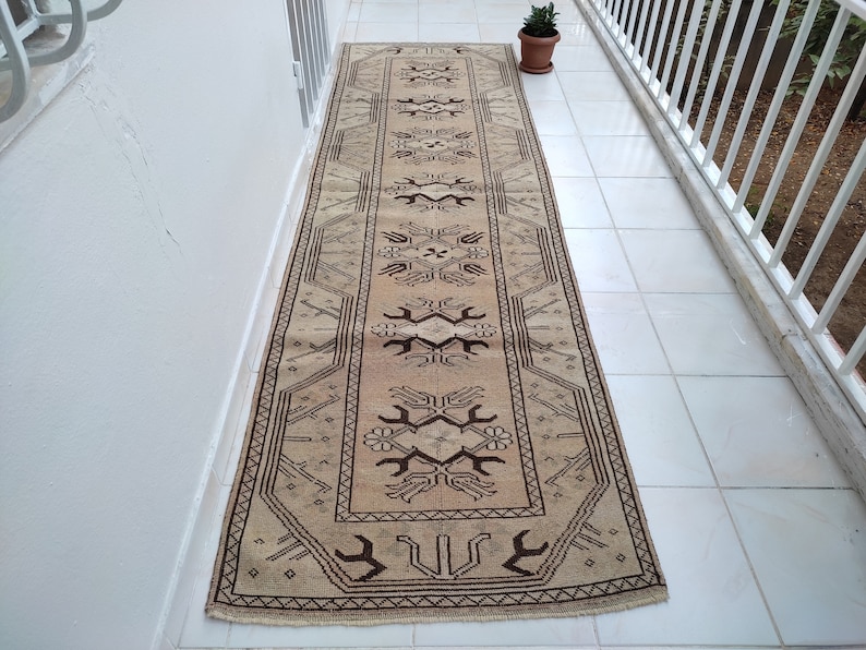 turkısh runner rug,10x3,ft,oushak rug,turkısh rug,anotolian rug,Handwoven rug,bohemian rug,runner rug.area rug,home decor,hallway runner image 3