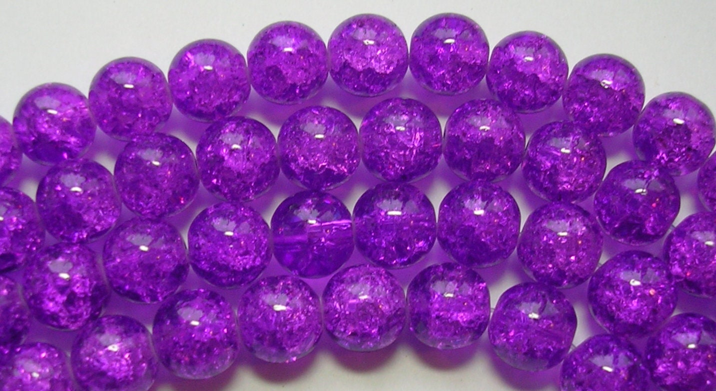10mm Purple Beads Violet Purple Crackle Glass Rounds 30 inch Etsy
