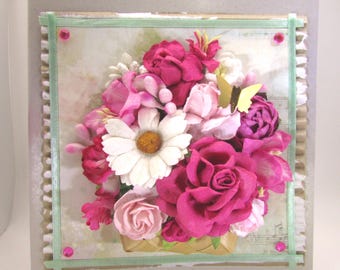 Beautiful Handmade Pink Flower Basket Card - Mother&#39;s Day, Birthday, or Just Because!