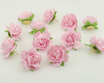Pink Rose Push Pins: Floral Thumbtacks for Home or Office (Set of 12)