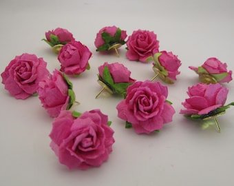 Pink Rose Push Pins: Floral Office Decor, Unique Stationery