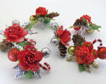 Christmas Red Rose Push Pins: Floral Thumbtacks for Home or Office (Set of 6)