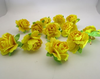 Yellow Rose Push Pins: Floral Thumbtacks for Home or Office (Set of 12)