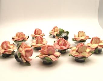 Mulberry Paper Rose Flower Magnets, Pink & Yellow Office Decor, Set of 12