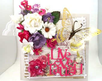 Handmade Floral Greeting Card: 3D Butterfly Embellishment