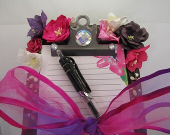 Floral Clipboard Notepad: Reclaimed Wood, Pink & Purple Flowers