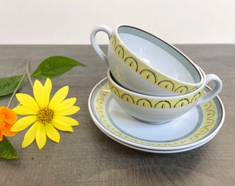 Arabia Sinilehti Large Tea Cup and Saucer, Designed by Esteri 