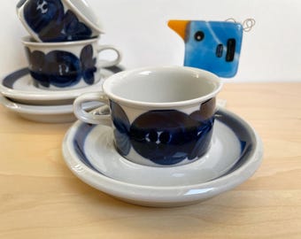 Arabia Sinilehti Large Tea Cup and Saucer, Designed by Arabia Sinilehti Large Tea Cup and Saucer, Designed by