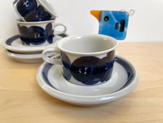 Arabia Anemone Coffee Cup / Espresso Cup With Saucer, Designed by