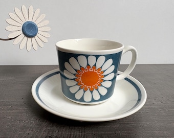Figgjo Flint Daisy Kaffeetasse mit Untertasse, Turi-Design, hergestellt in Norwegen, Figgio Vintage-Geschirr