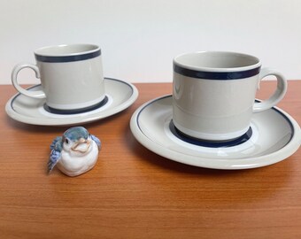 Arabia Sinilehti Large Tea Cup and Saucer, Designed by Esteri 