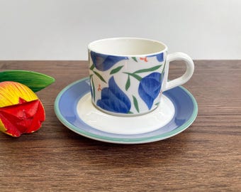 Arabia Sinilehti Large Tea Cup and Saucer, Designed by Arabia Sinilehti Large Tea Cup and Saucer, Designed by