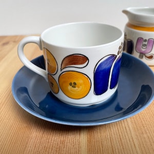 Rörstrand Karneval DM model coffee cup / tea cup with blue saucer, made in Sweden, Rorstrand Carneval