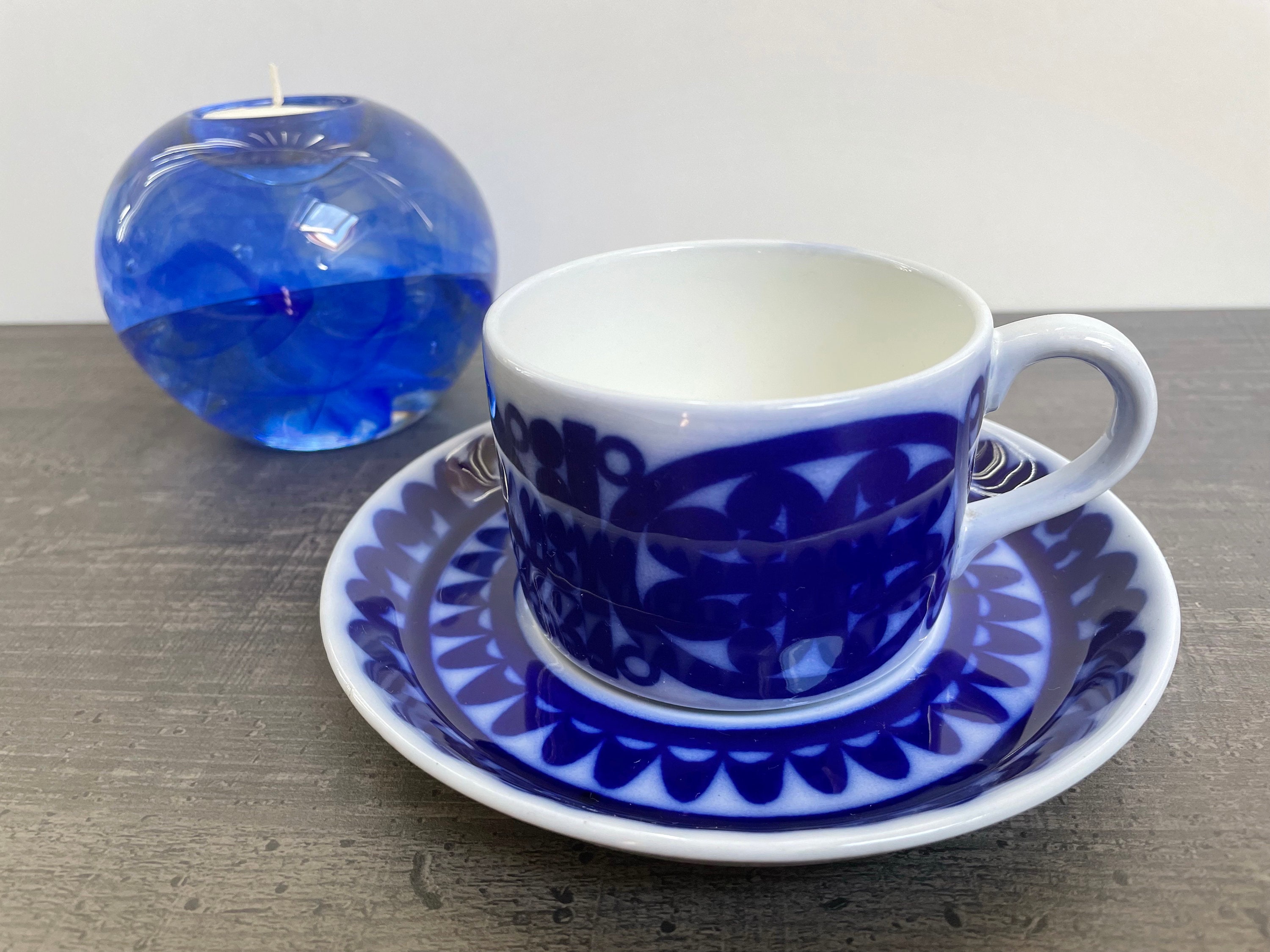 Gustavsberg Blå Husar Tea Cup and Saucer, Designed by Stig