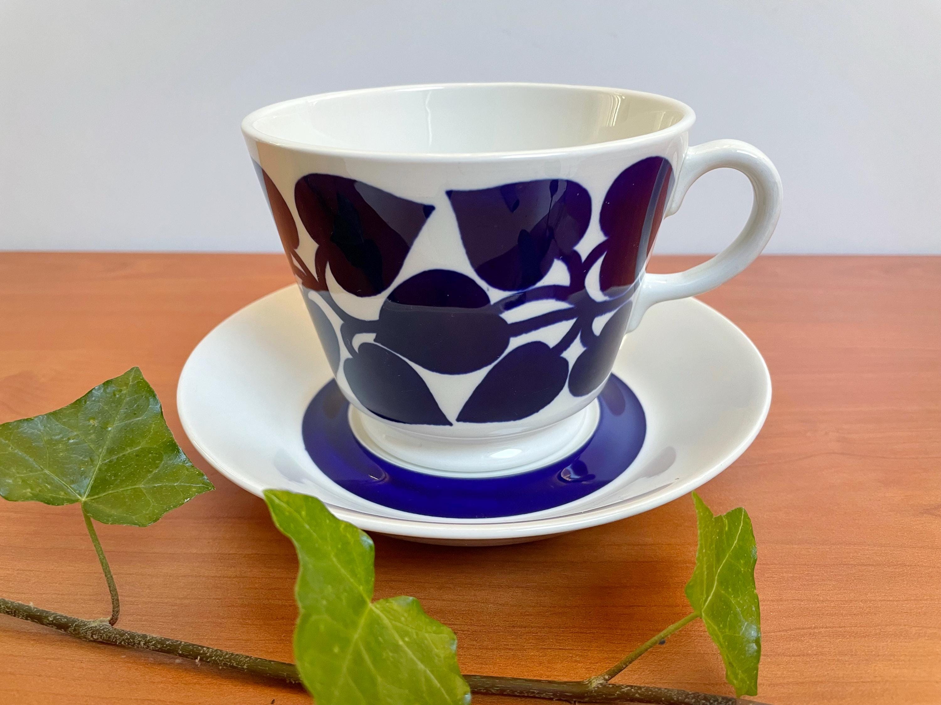 Arabia Sinilehti Large Tea Cup and Saucer, Designed by Arabia Sinilehti Large Tea Cup and Saucer, Designed by