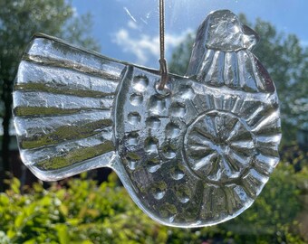 Pukeberg Suncatcher / window decoration, bird in clear glass, designed by Stig Kärstrand, made in Sweden