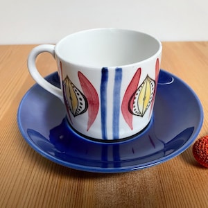 Rörstrand Delikat DM model coffee cup / tea cup with blue saucer, made in Sweden, Rorstrand Delikat