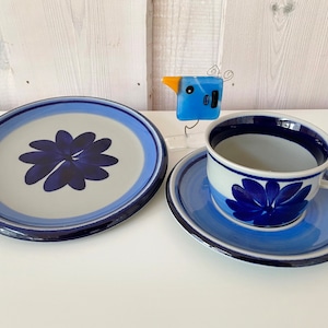 Rörstrand Ulrika 3 piece tea set with cup, saucer and cake plate, designed by Marianne Westman, made in Sweden, Rorstrand Ulrika