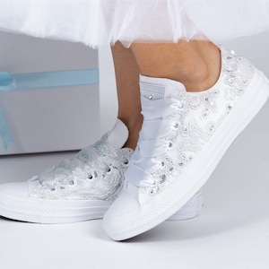 Luxury Silver sequin Wedding Converse, Custom Converse Shoes For Bride, Bridal Converse image 2