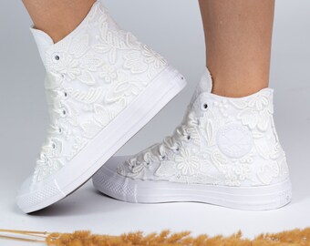 Elfenbeinfarbene Braut-Converse für die Braut, Hochzeits-Sneaker für die Hochzeit, High-Top-Braut-Sneaker