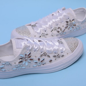 Custom Converse Sneakers With Rhinestone, Wedding Sneakers, White ...