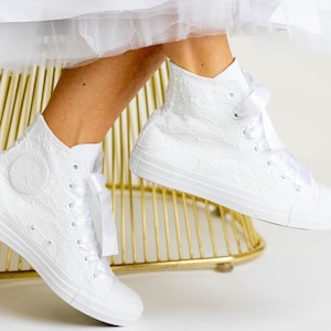 White High Top Glitter Converse For Bride, Personalized Sneakers For Wedding Shoes For Bride Custom
