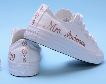 Gepersonaliseerde Rose Gold Foil Converse Trainers voor bruid, Custom Rose Gold Foil Wedding Converse Sneakers, Gepersonaliseerde Bruids Converse Schoenen